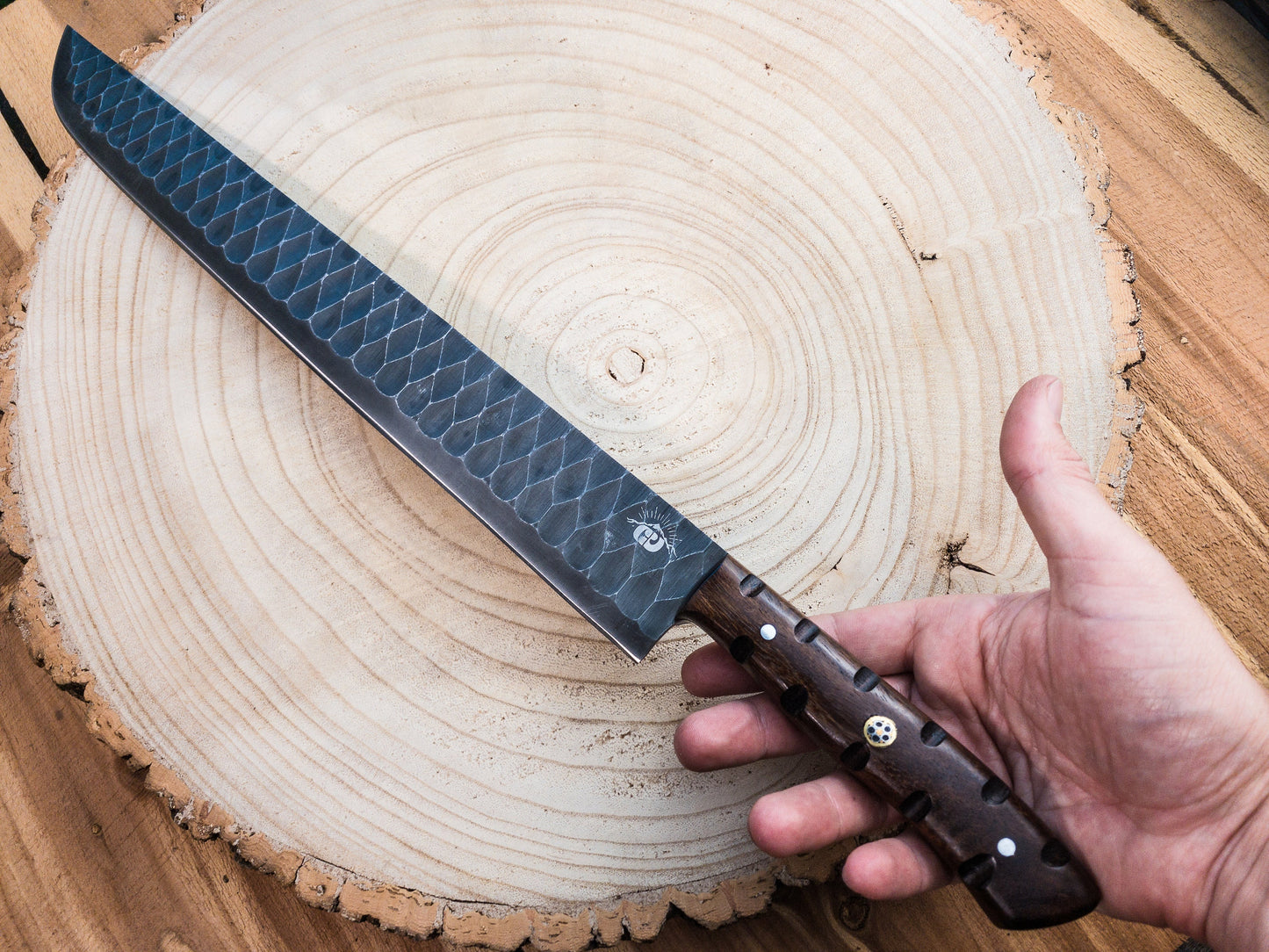 Brisket Slicer - 1095 HCS - Diamond Pattern Hand Finish Bladework - Rosewood Handle