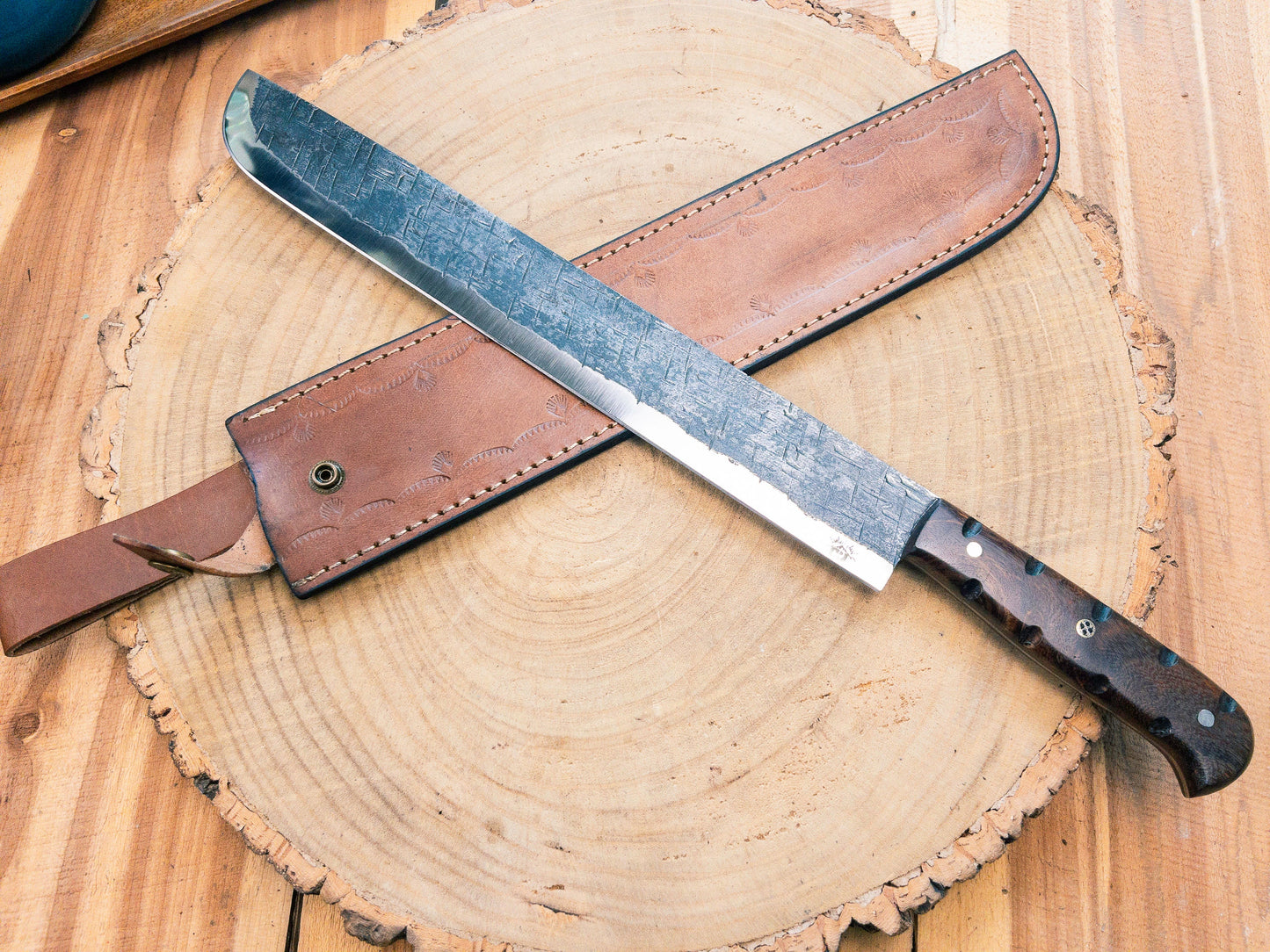 Brisket Slicer - 1095 Steel Rough Steel Finish - Rosewood Handle