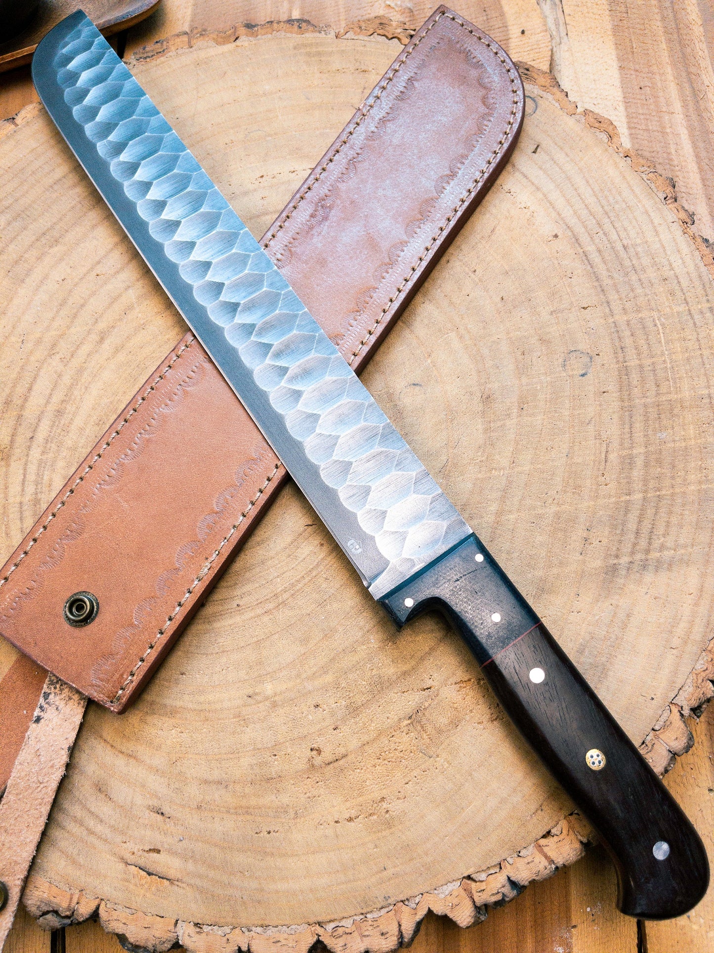 Brisket Slicer - 1095 HCS - Diamond Pattern Hand Finish Bladework - Rosewood Handle