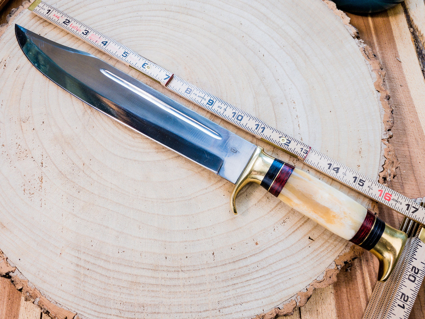 Large Bowie Hunting Knife Stainless / Bone Handle / Sheath