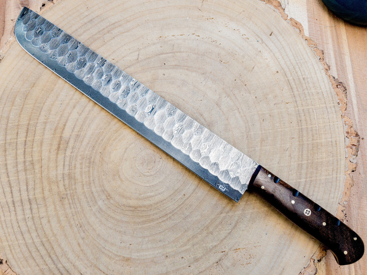 Brisket Slicer - Damascus Steel - Diamond Pattern Finish Bladework - Rosewood Handle