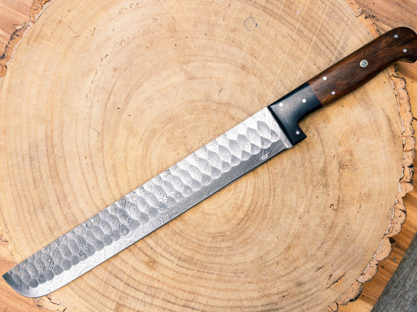 Brisket Slicer - Damascus Steel - Diamond Pattern Finish Bladework - Rosewood & Pakawood Handle