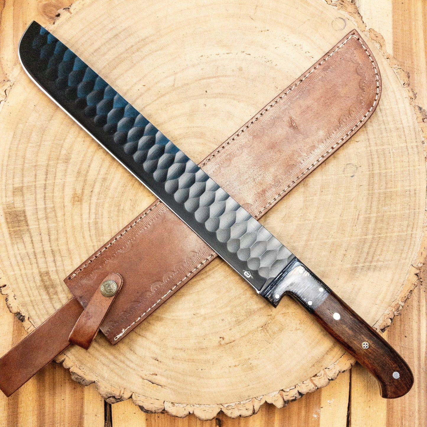 Brisket Slicer - 1095 HCS - Diamond Pattern Black Powdercoat Finish Bladework - Rosewood Handle