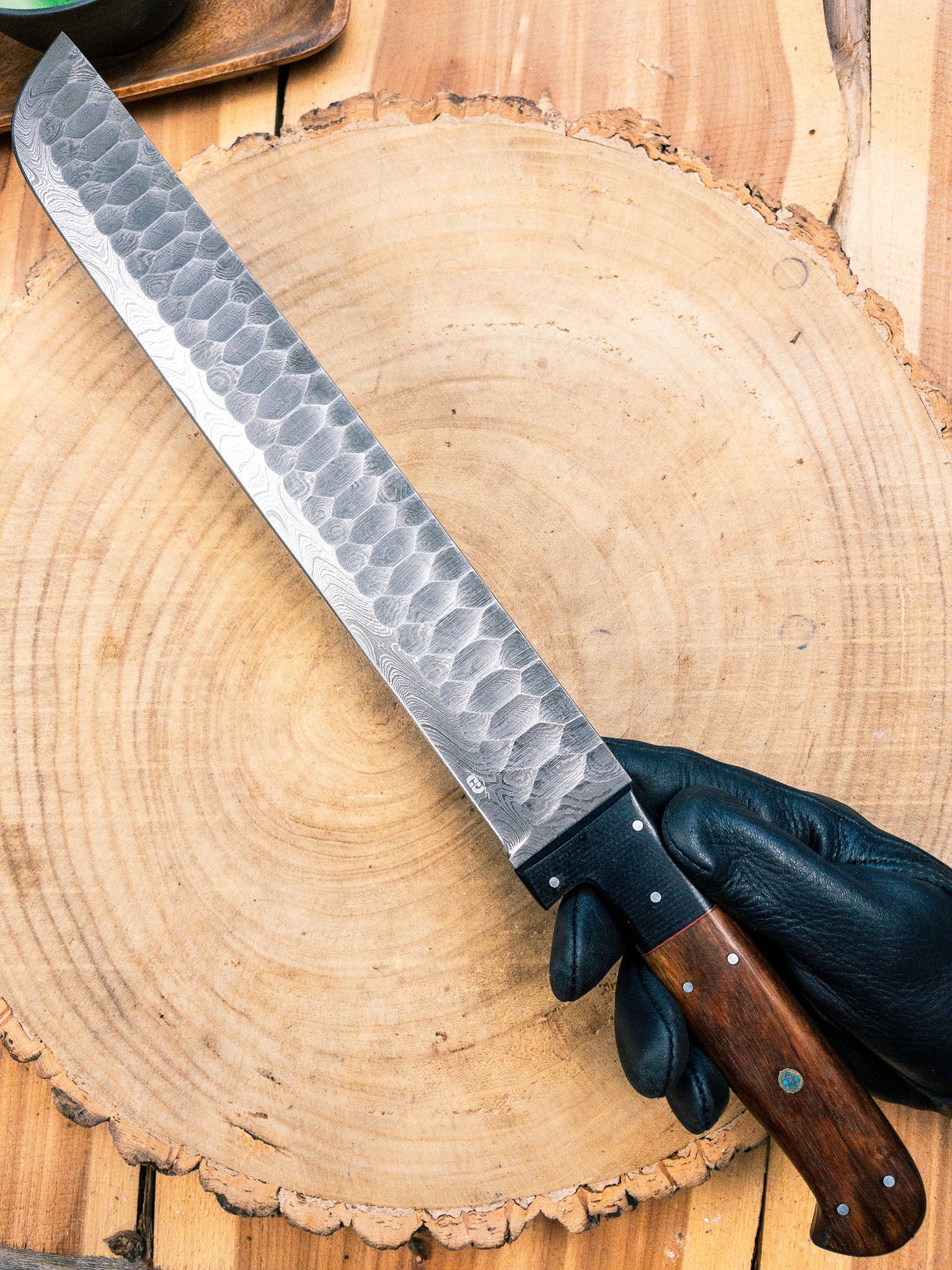 Brisket Slicer - Damascus Steel - Diamond Pattern Finish Bladework - Rosewood & Pakawood Handle