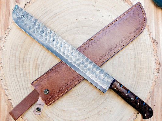 Brisket Slicer - Damascus Steel - Diamond Pattern Finish Bladework - Rosewood Handle