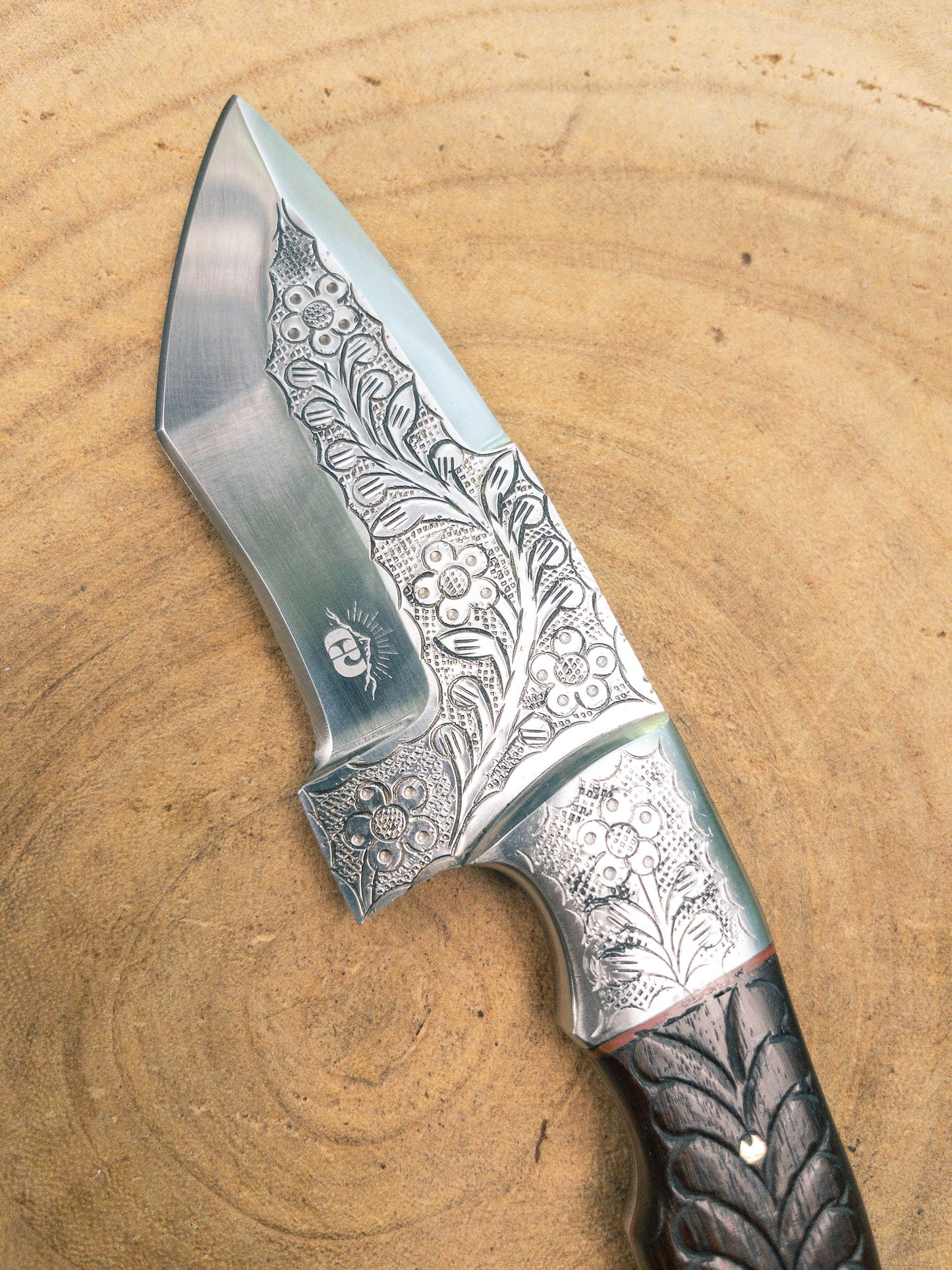 Nature's Way EDC Knife Hand Engraved 1085 Knife Rosewood Handle