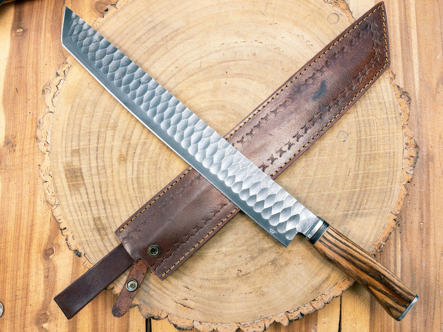 Custom Brisket Slicer - Diamond Pattern Hand Finish Bladework - Ash Handle