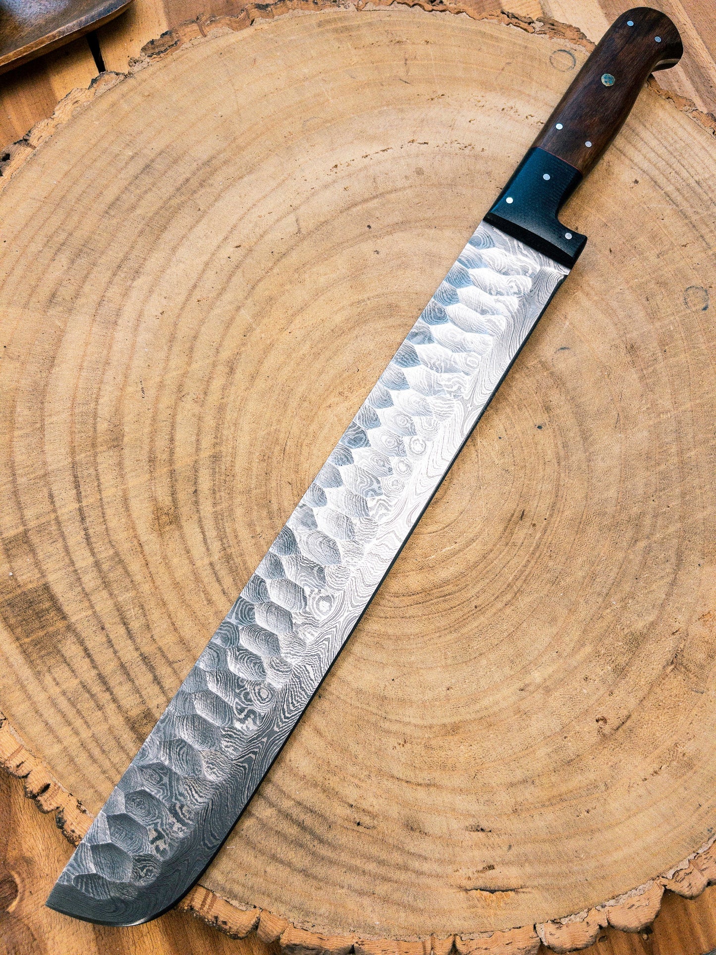 Brisket Slicer - Damascus Steel - Diamond Pattern Finish Bladework - Rosewood & Pakawood Handle