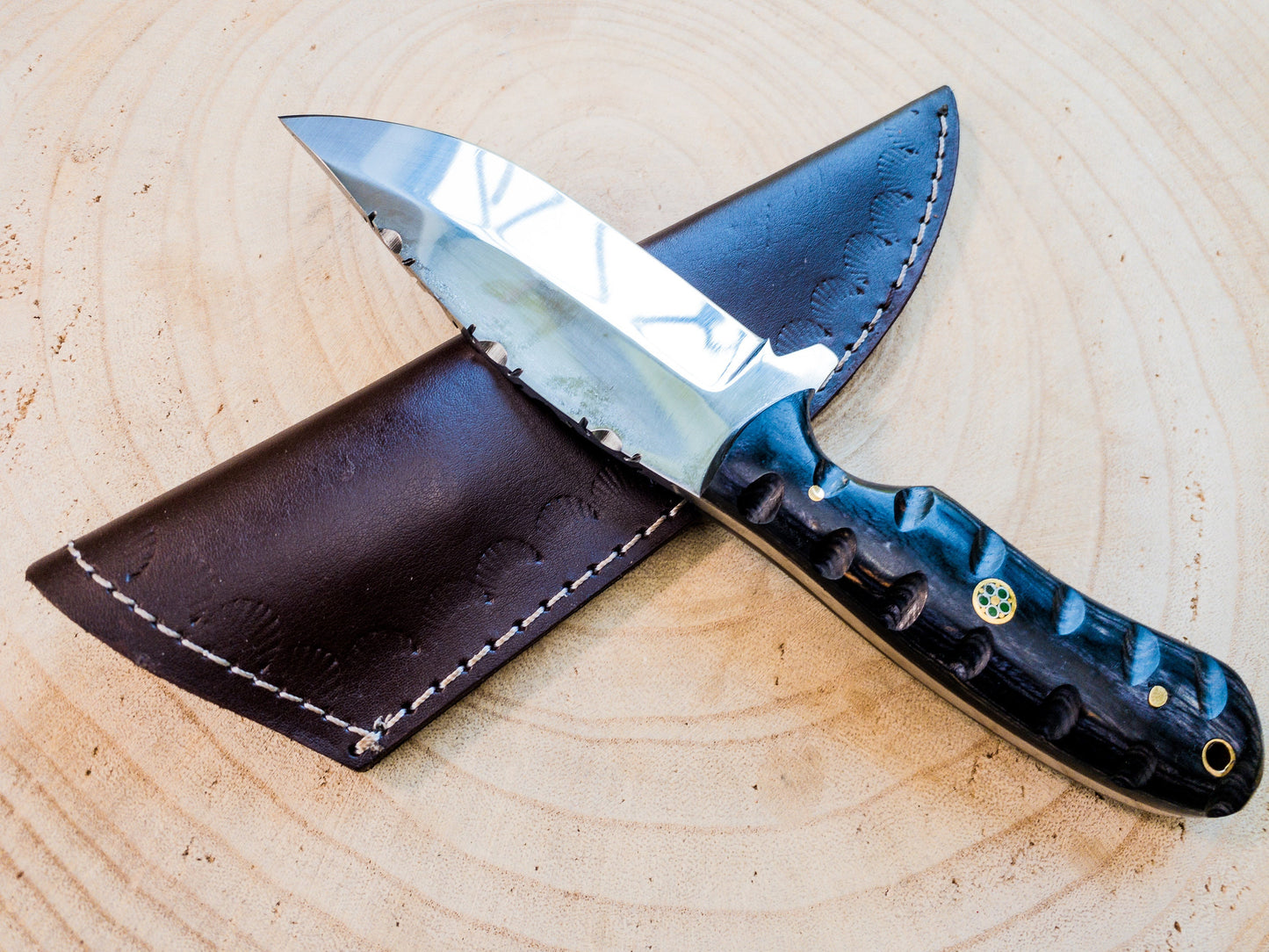 Hunting EDC Utility knife handmade in 1085 steel, carved micarta handle