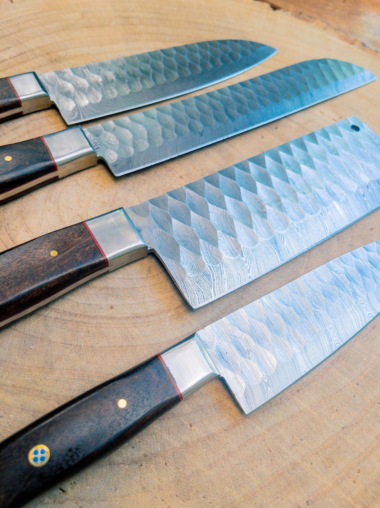 Chef Knife Set - 4 Piece Chef Knife Set - Damascus Steel Hand Forged w/ Chef Roll Carry Case