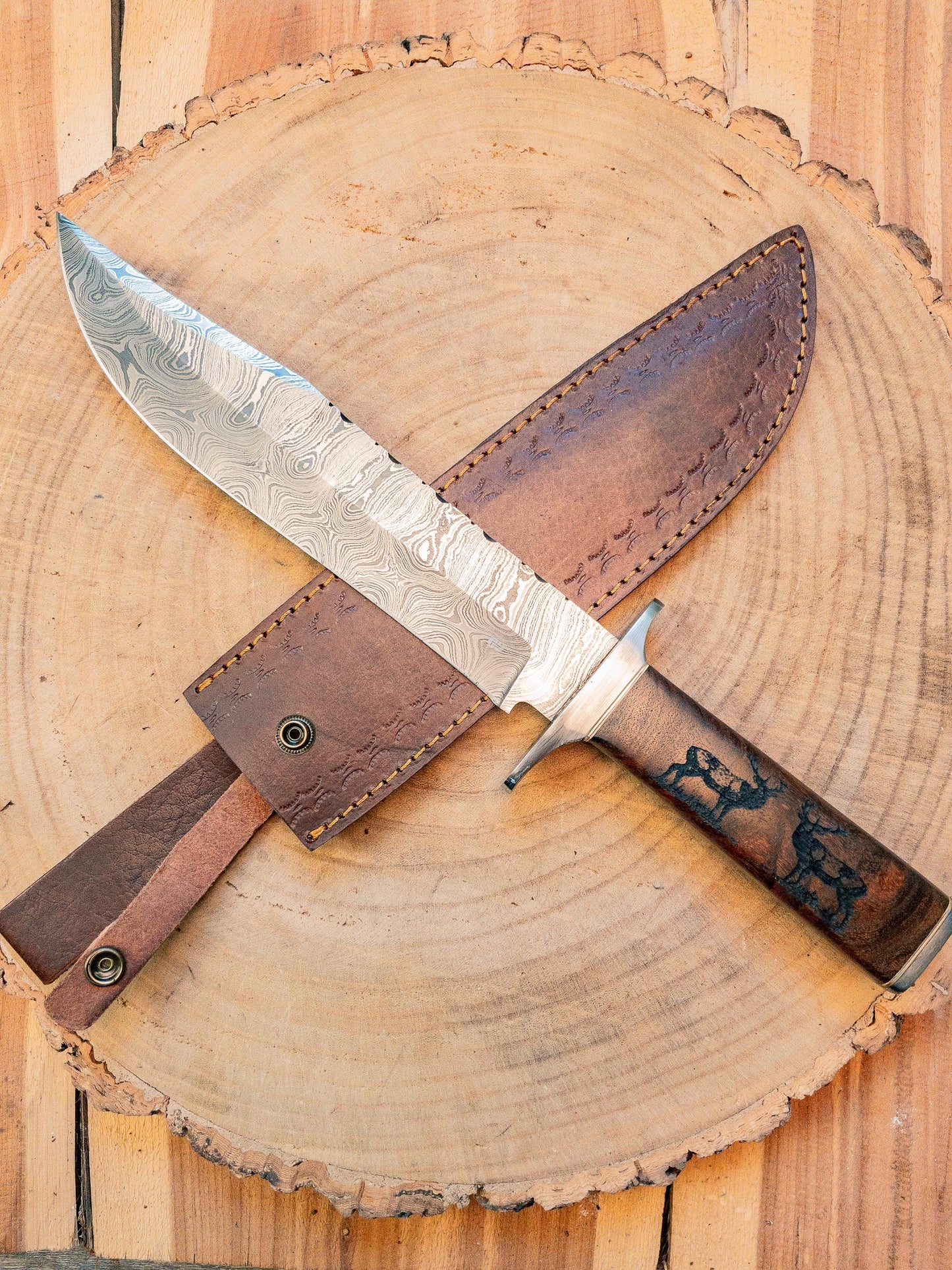 Damascus "Big Buck" Bowie Knife