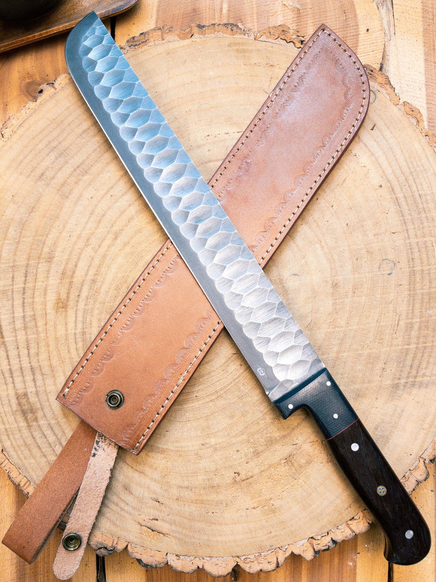 Brisket Slicer - 1095 HCS - Diamond Pattern Hand Finish Bladework - Rosewood Handle