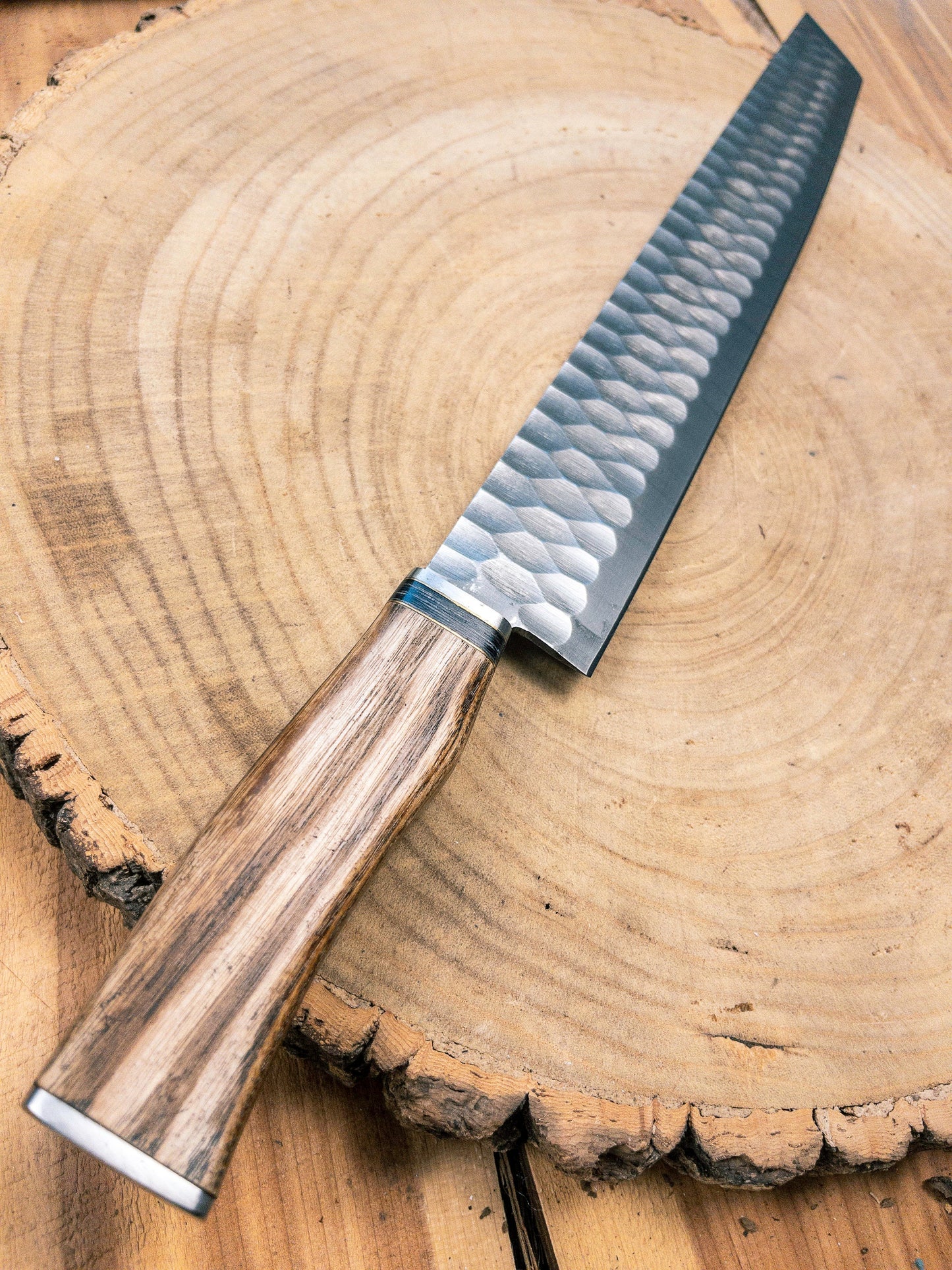Custom Brisket Slicer - Diamond Pattern Hand Finish Bladework - Ash Handle