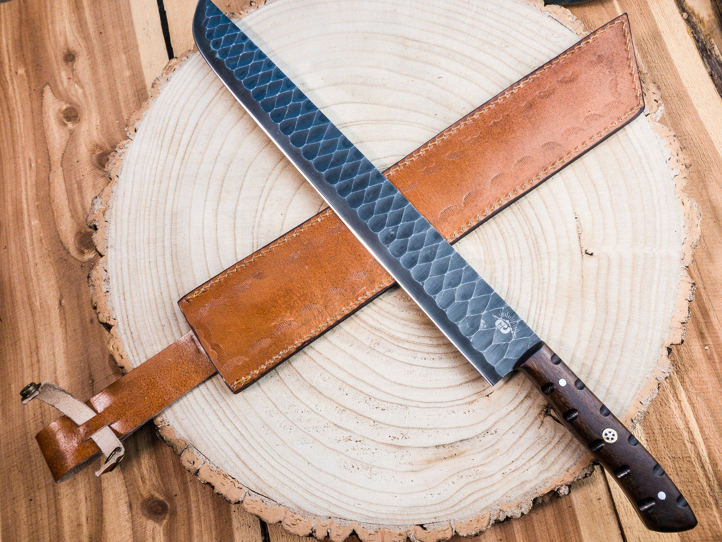 Brisket Slicer - 1095 HCS - Diamond Pattern Hand Finish Bladework - Rosewood Handle