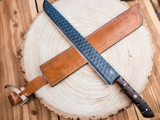 Brisket Slicer - 1095 HCS - Diamond Pattern Hand Finish Bladework - Rosewood Handle