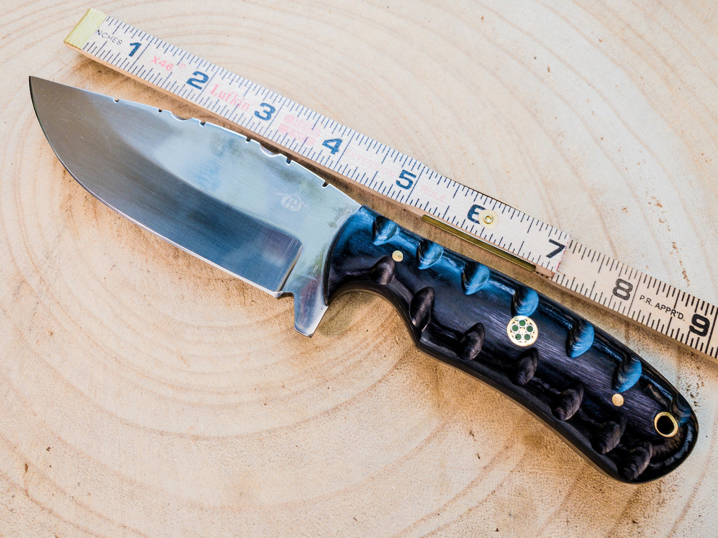 Hunting EDC Utility knife handmade in 1085 steel, carved micarta handle