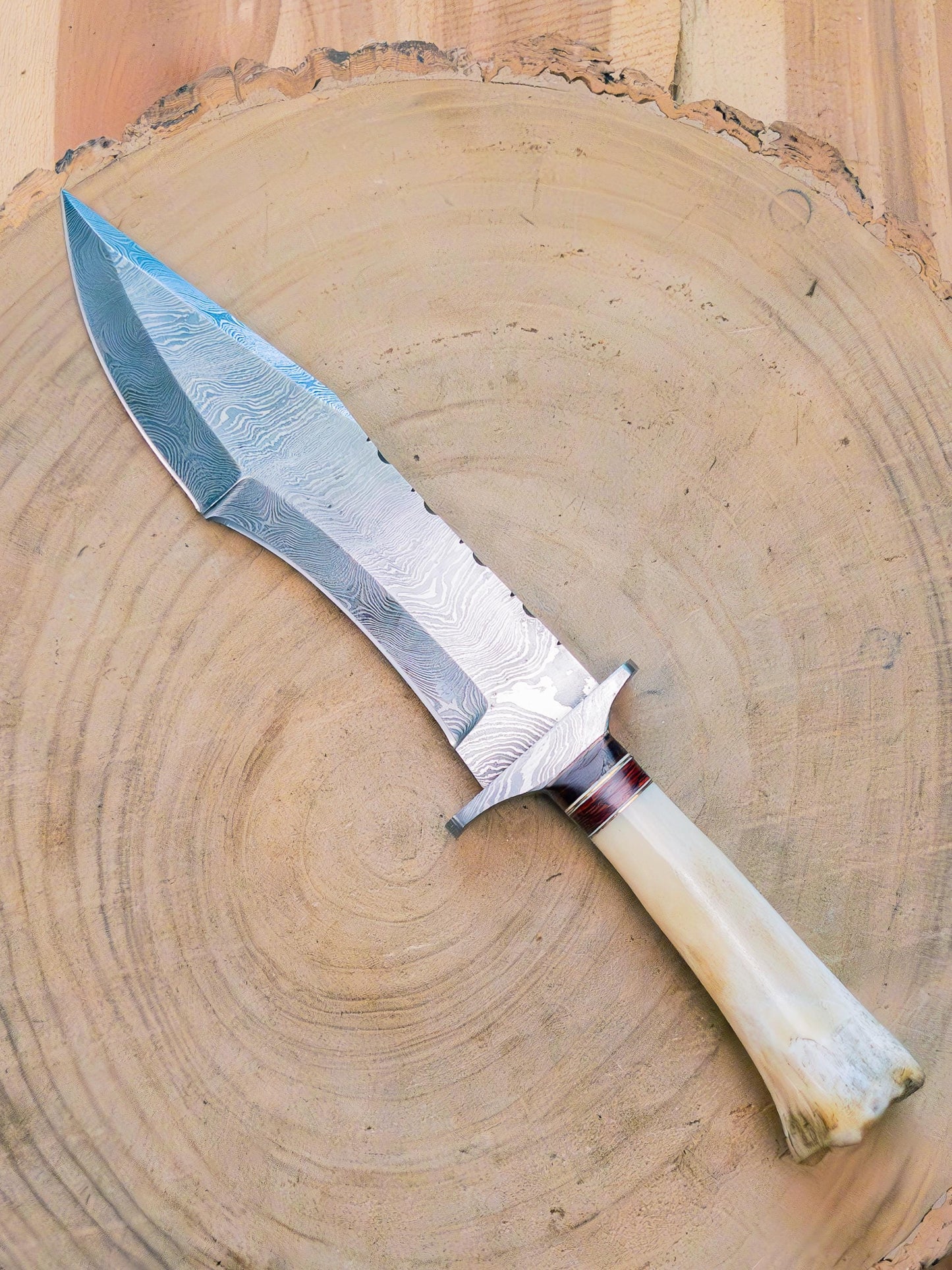 Damascus Big Rack Antler Tracker Bowie Knife