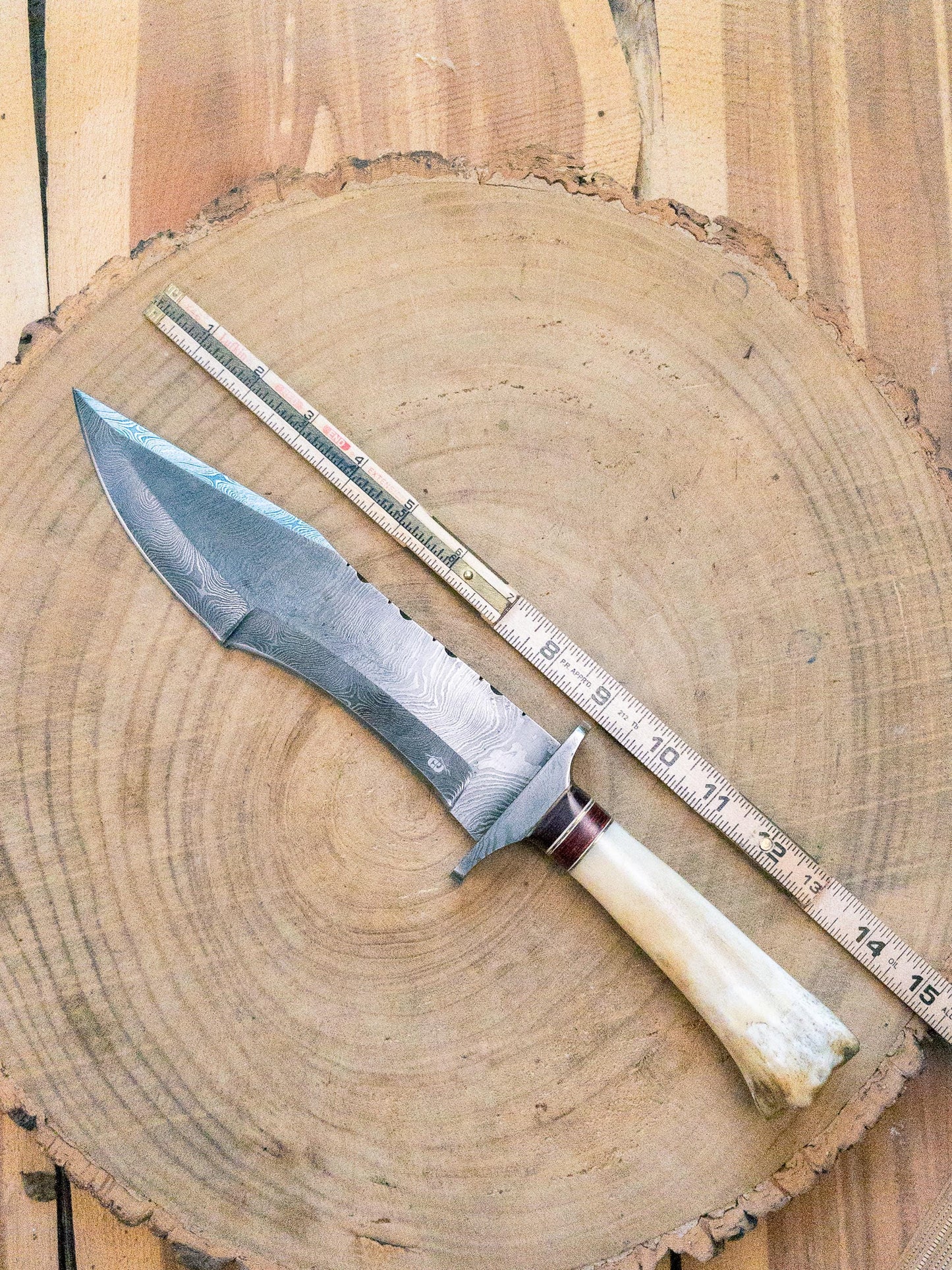 Damascus Big Rack Antler Tracker Bowie Knife