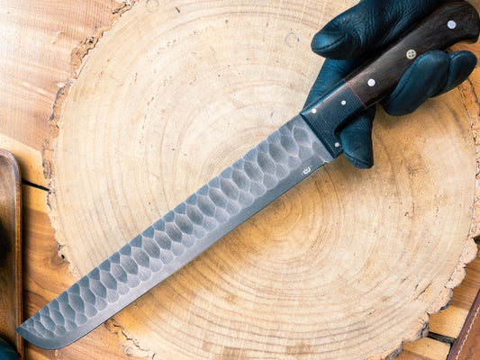 Brisket Slicer - 1095 HCS - Diamond Pattern Hand Finish Bladework - Rosewood Handle