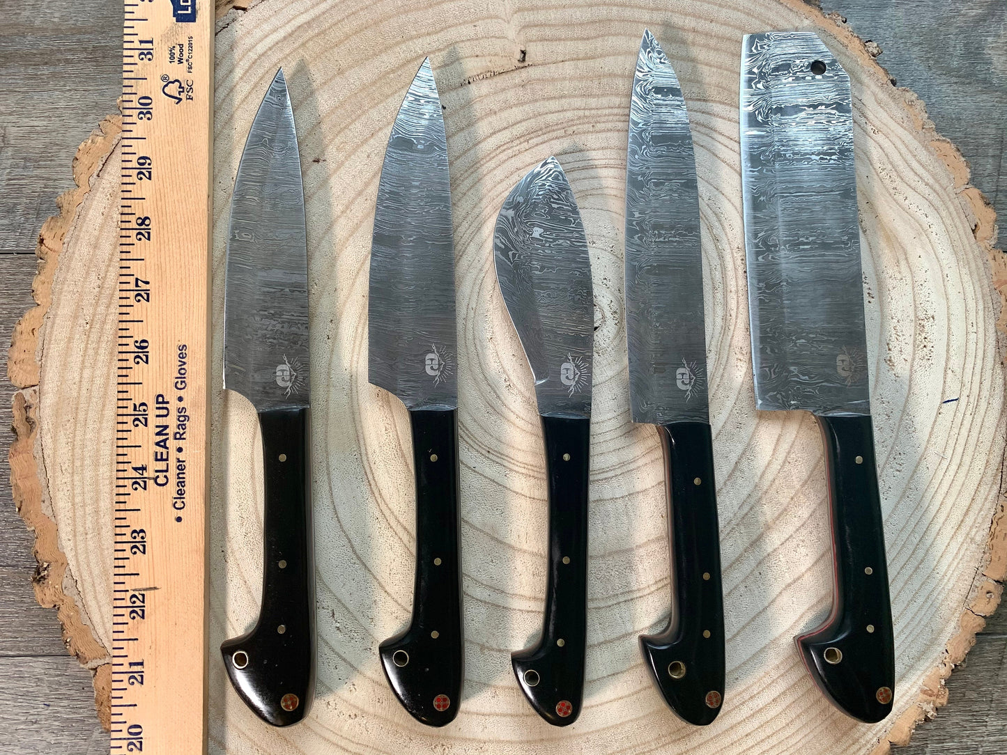 Chef Knife Set - 5 Piece Chef Knife - Damascus Steel Hand Forged w/ Chef Roll Carry Case