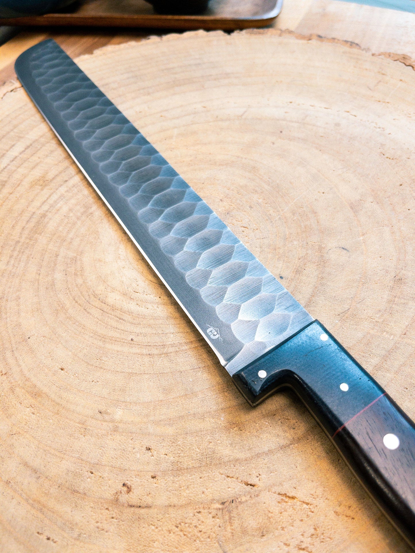 Brisket Slicer - 1095 HCS - Diamond Pattern Hand Finish Bladework - Rosewood Handle