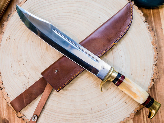 Large Bowie Hunting Knife Stainless / Bone Handle / Sheath