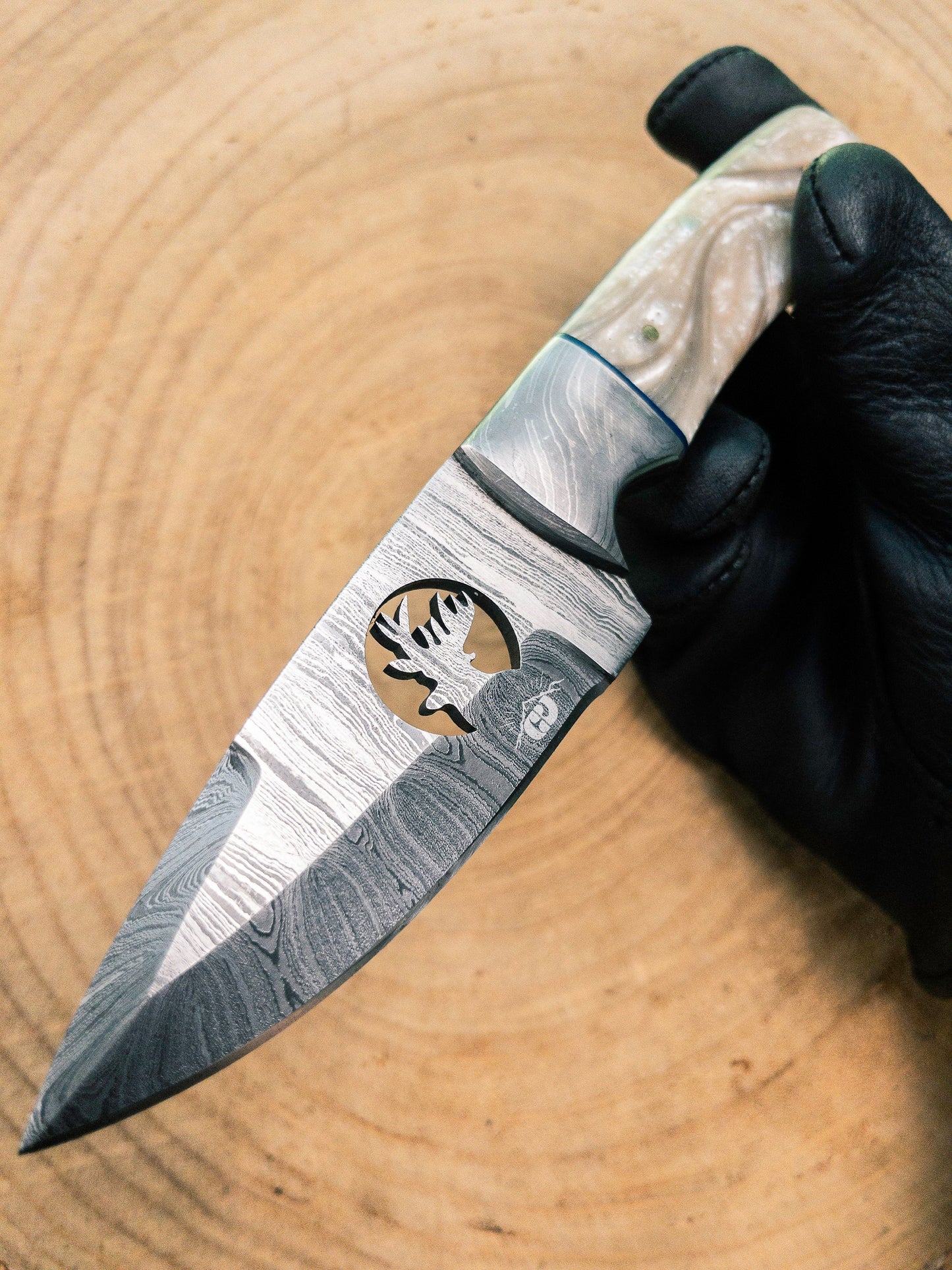 Damascus White Stag EDC Utility Knife Fixed Blade