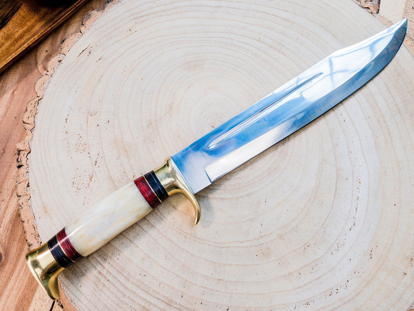 Large Bowie Hunting Knife Stainless / Bone Handle / Sheath