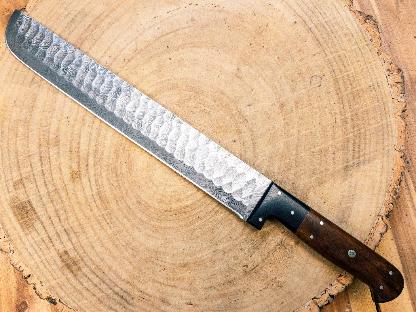 Brisket Slicer - Damascus Steel - Diamond Pattern Finish Bladework - Rosewood & Pakawood Handle