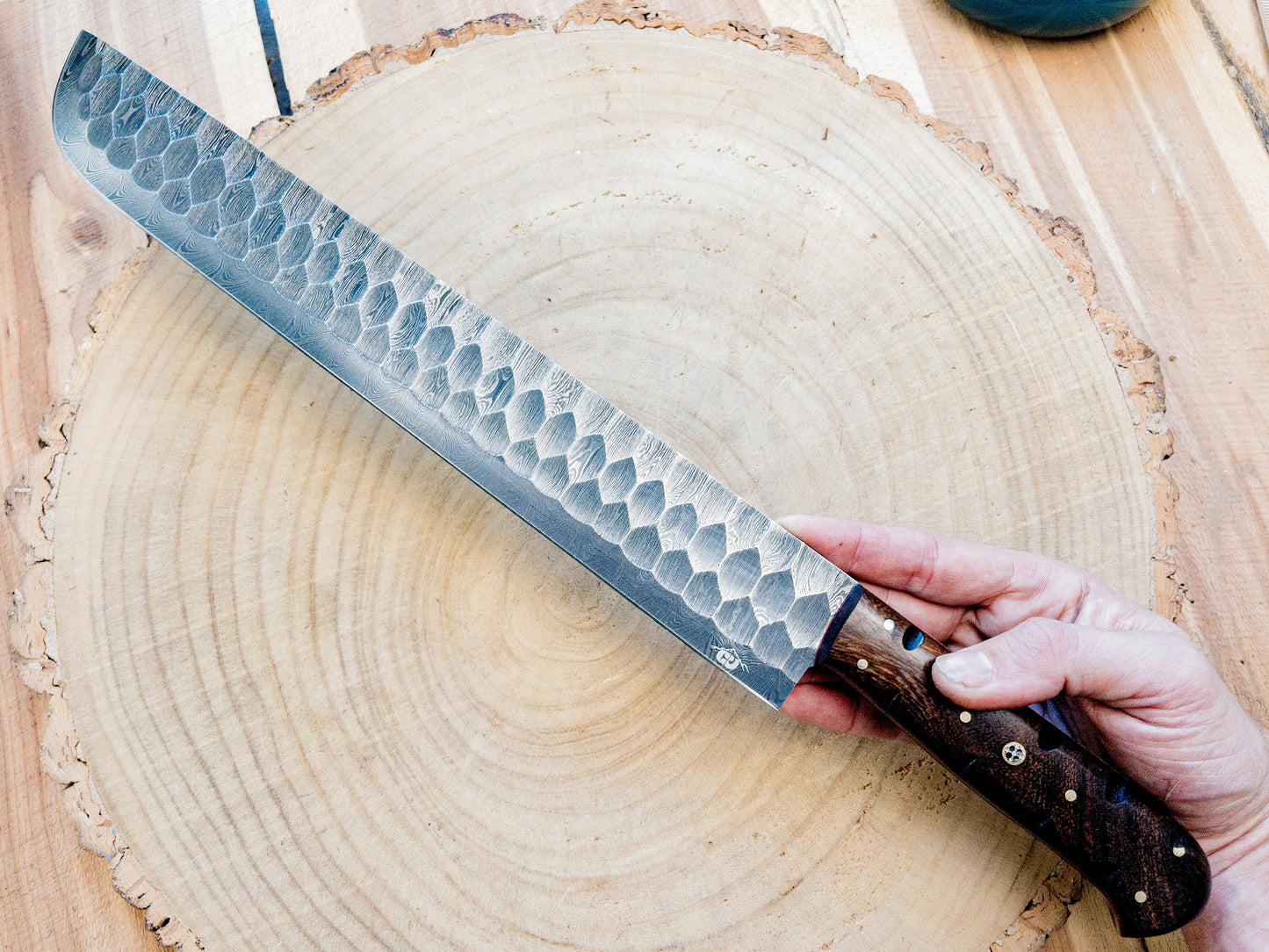 Brisket Slicer - Damascus Steel - Diamond Pattern Finish Bladework - Rosewood Handle