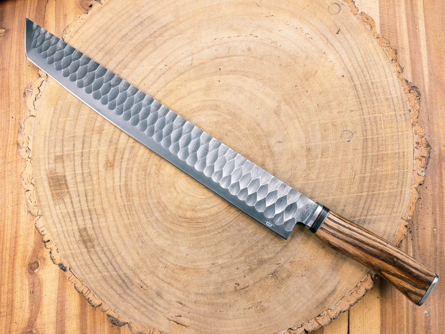 Custom Brisket Slicer - Diamond Pattern Hand Finish Bladework - Ash Handle