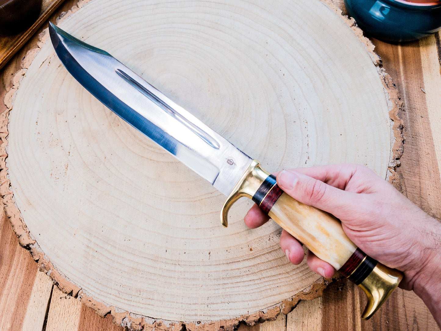 Large Bowie Hunting Knife Stainless / Bone Handle / Sheath