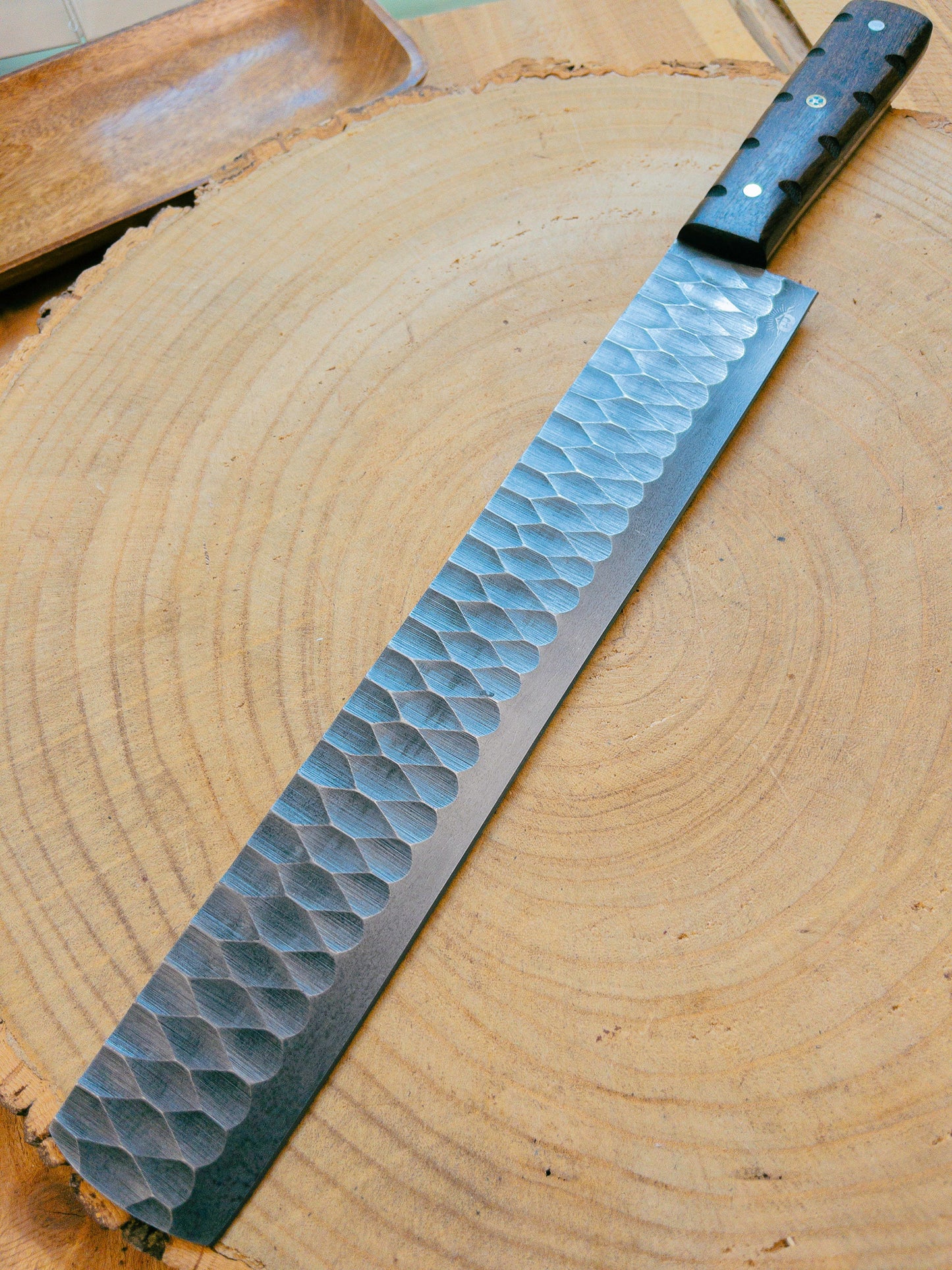 Brisket Slicer - 1095 HCS - Diamond Pattern Hand Finish Bladework - Rosewood Handle