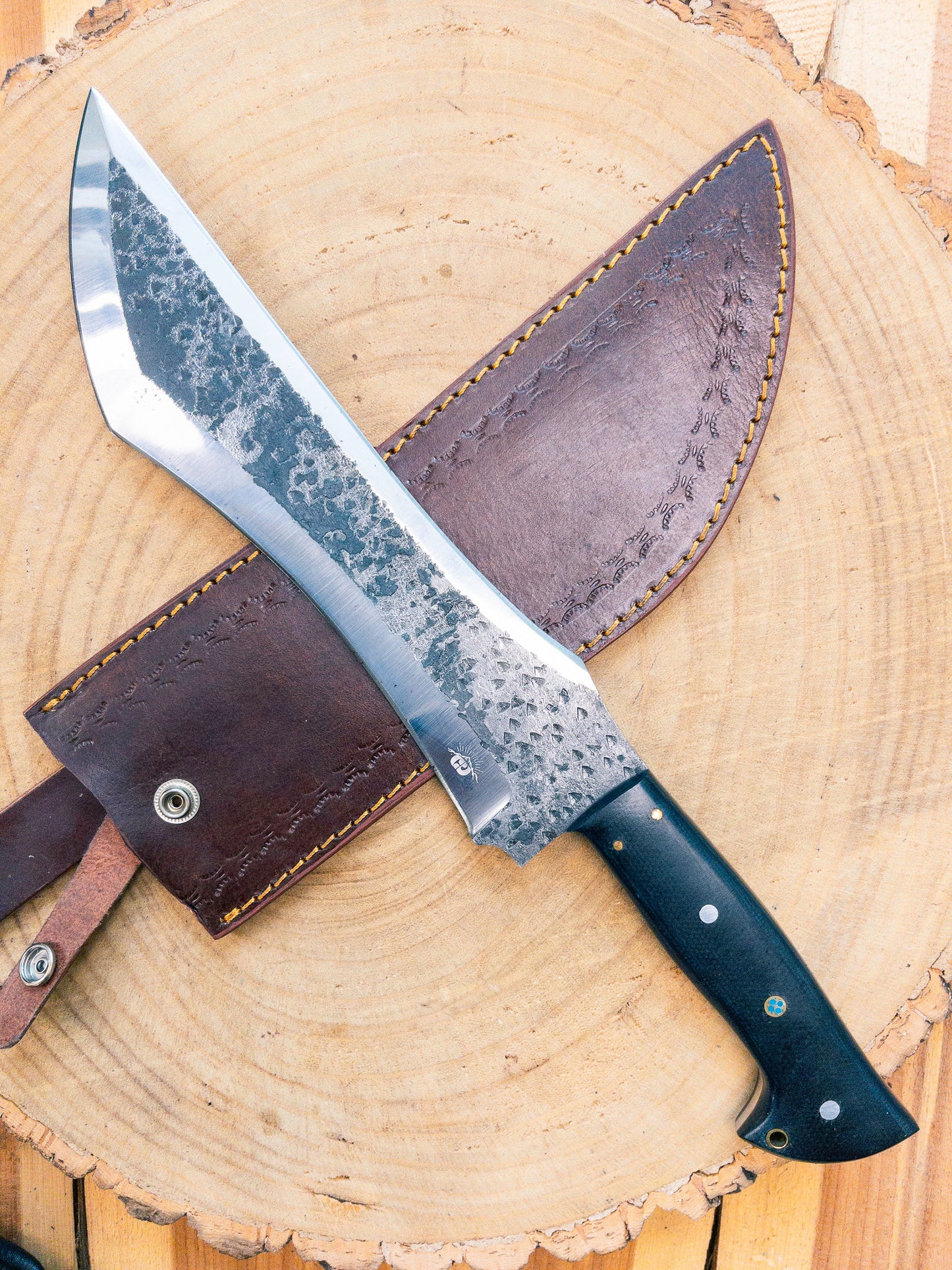 Hunting / Bowie / Machete Knife Double Edged in 1095 Steel, Micarta Handle