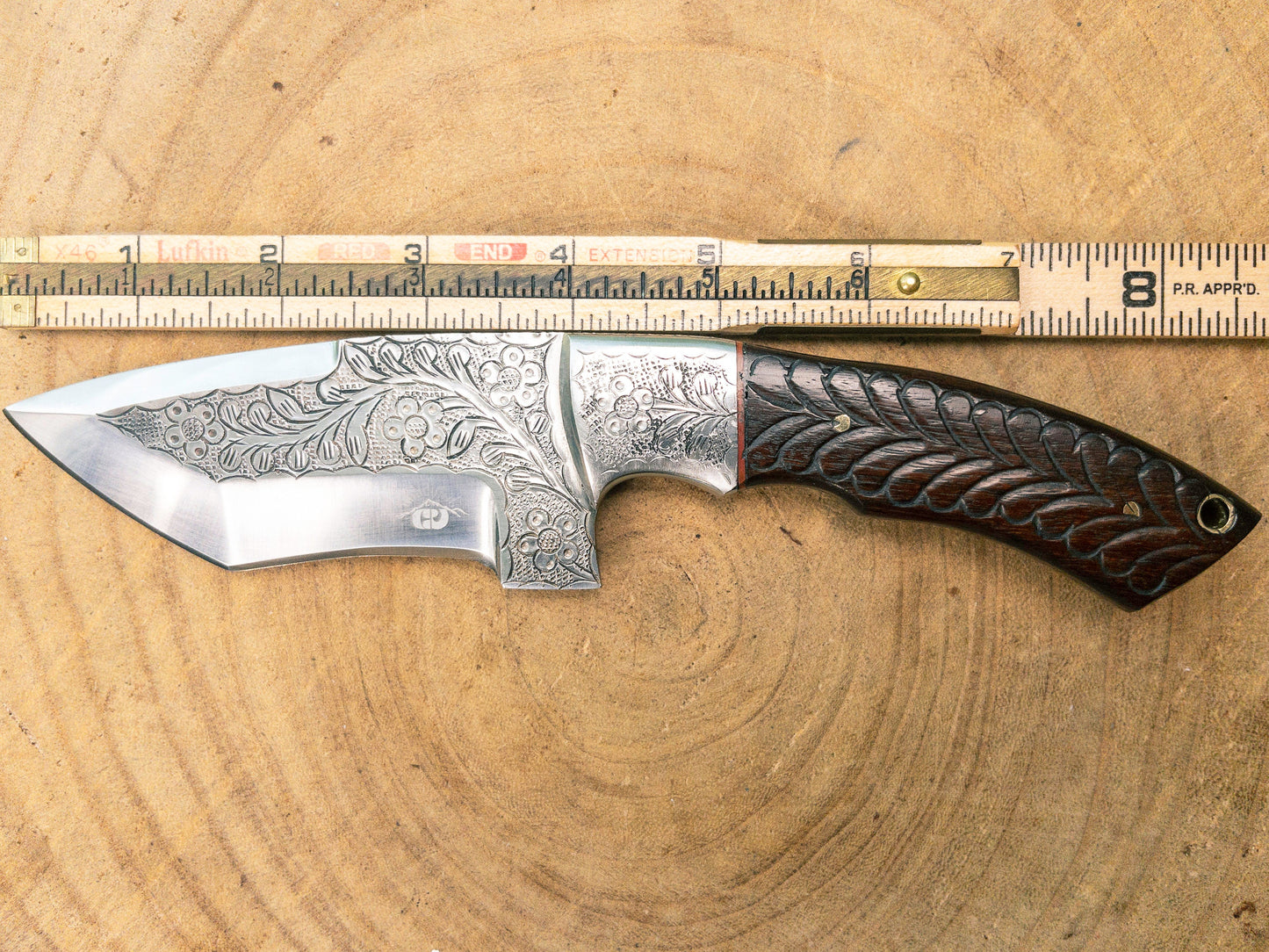 Nature's Way EDC Knife Hand Engraved 1085 Knife Rosewood Handle