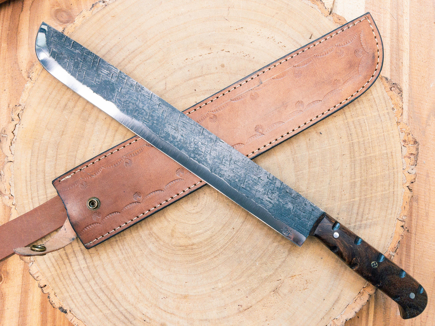 Brisket Slicer - 1095 Steel Rough Steel Finish - Rosewood Handle