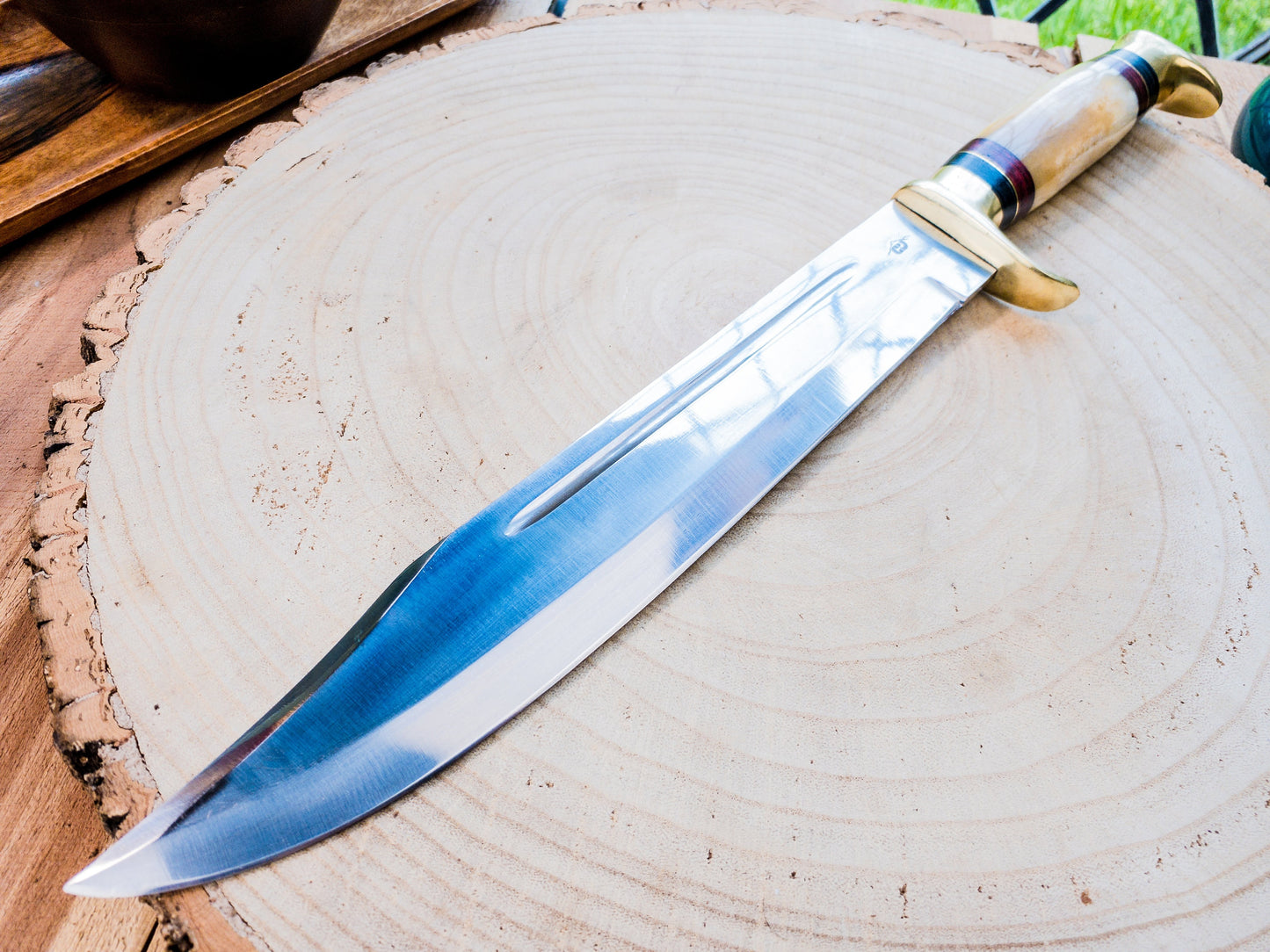 Large Bowie Hunting Knife Stainless / Bone Handle / Sheath