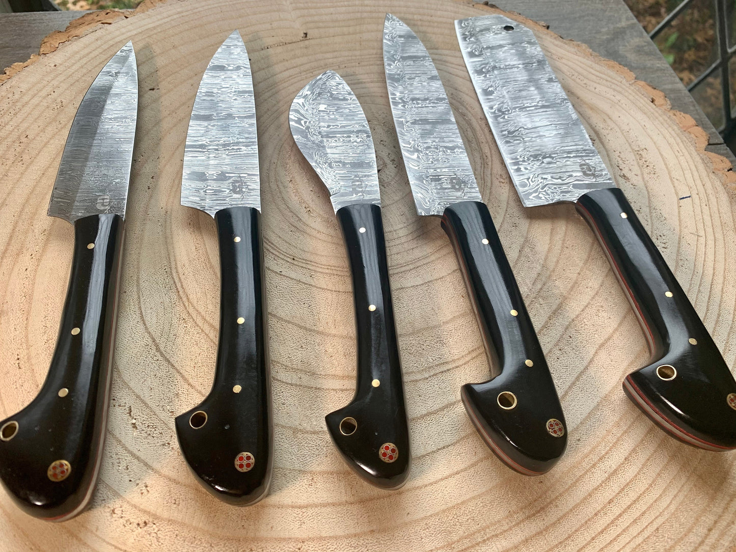 Chef Knife Set - 5 Piece Chef Knife - Damascus Steel Hand Forged w/ Chef Roll Carry Case