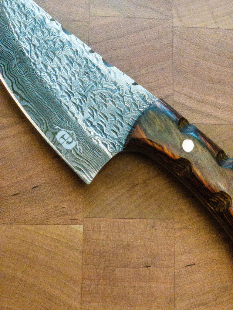 Full Tang Damascus Steel Hunting Knife Pine Cone Handle Handmade