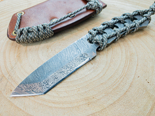 Damascus Hunting EDC Knife Fixed Blade w/ Paracord Wrap