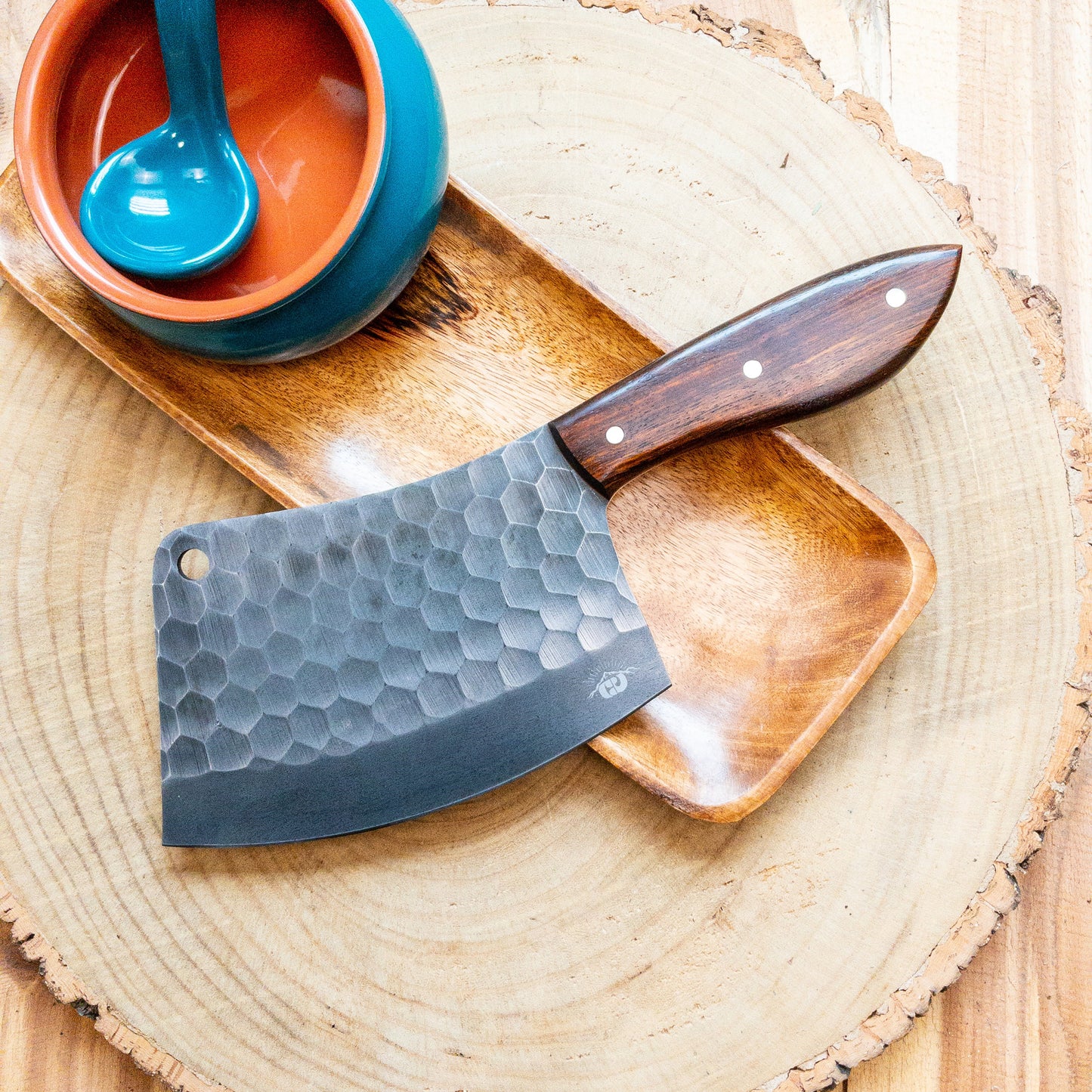 Hand Forged Meat Cleaver / Bone Chopper in Knife 1095 High Carbon Steel w/ Rosewood Handle