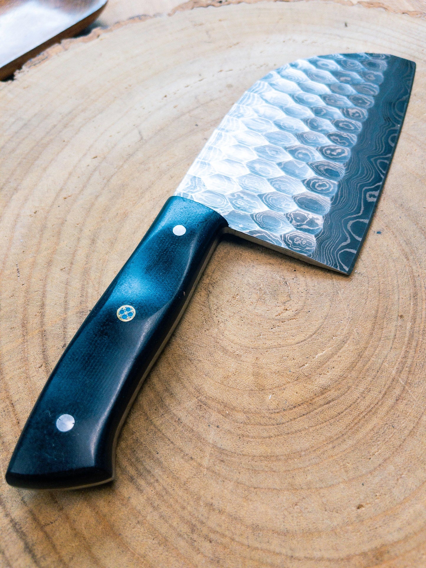 Damascus Steel Cleaver Chef Chopper w/ Dark Blue/Black Micarta Handle