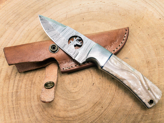 Damascus White Stag EDC Utility Knife Fixed Blade