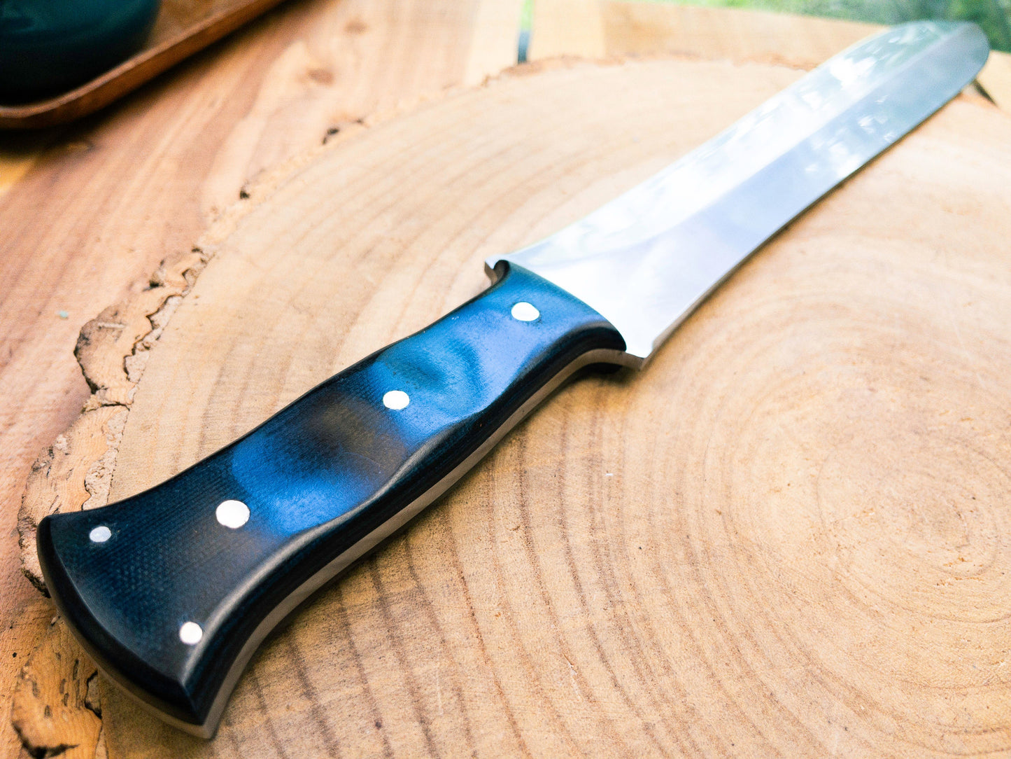 Short Sword - Hand Forged 1085 Steel with Black & Blue Micarta Wood Handle