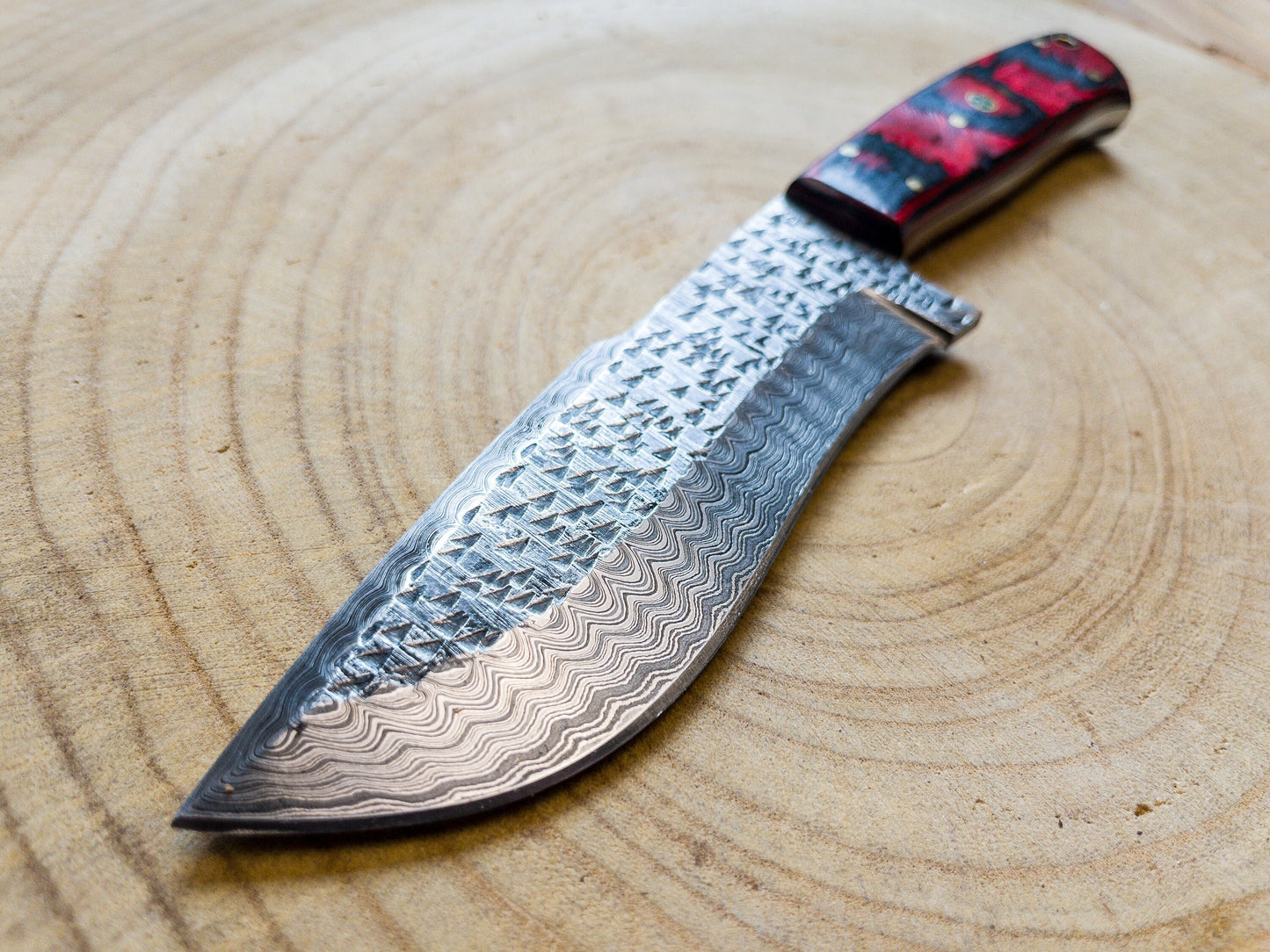 Damascus Steel Hunting EDC Knife Rustic Blade Finish