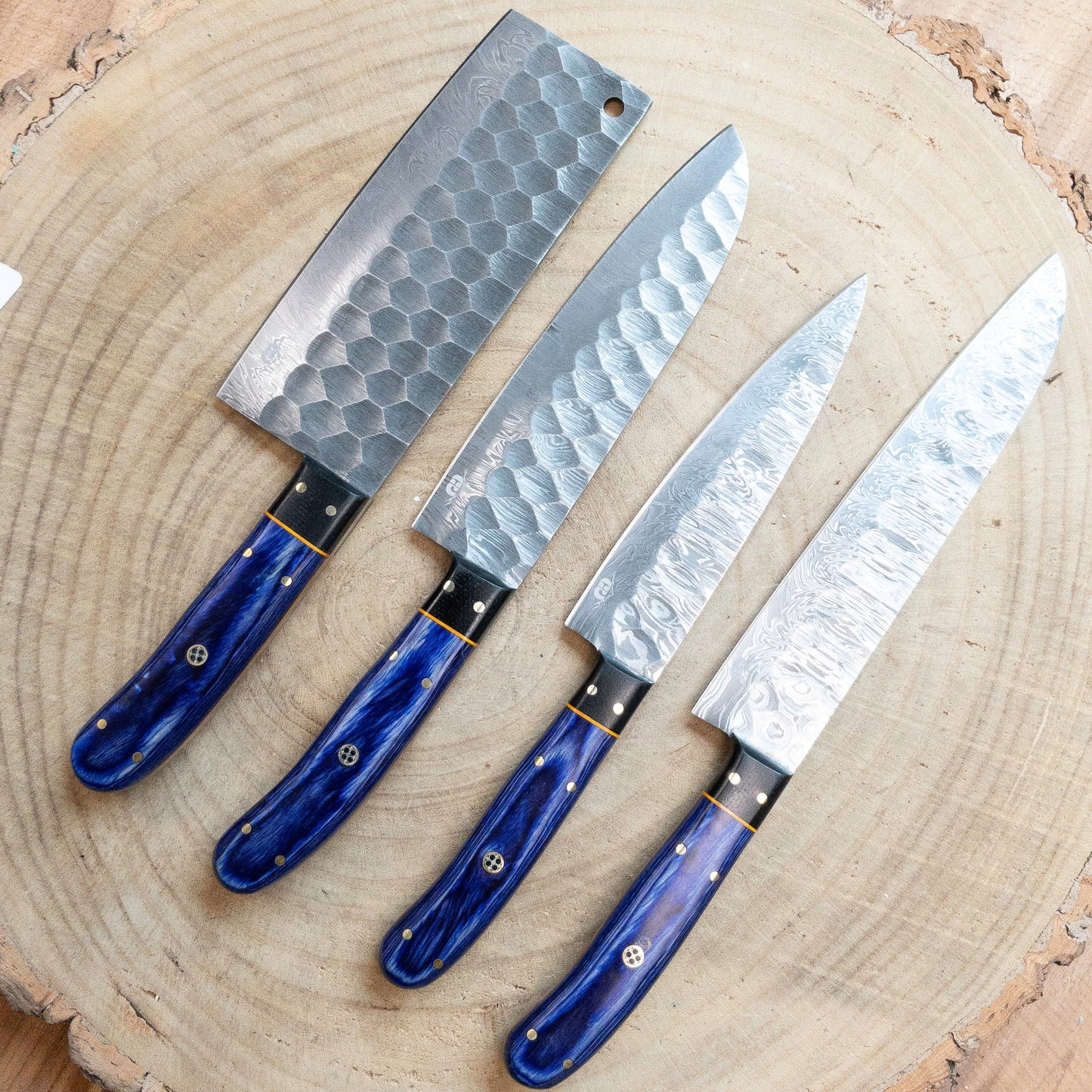 Chef Knife Set - 4 Piece Chef Knife Set - Damascus Steel Hand Forged w/ Chef Roll Carry Case