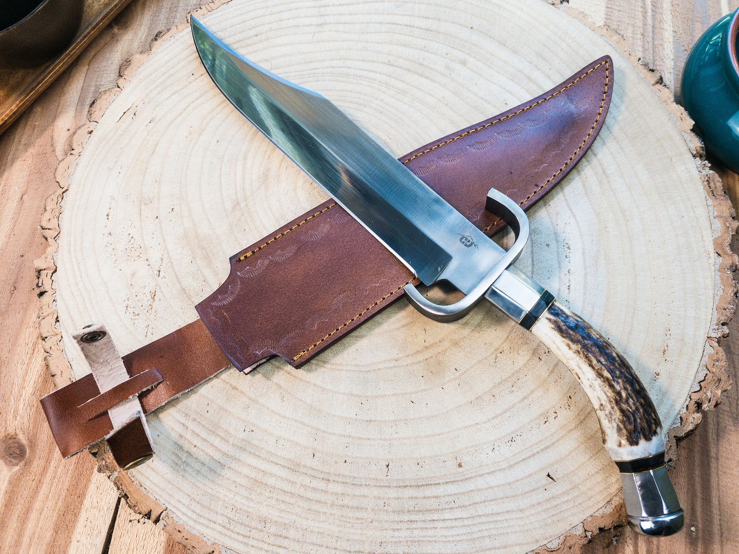 Custom Stag Bowie Hunting Knife Hand Forged 1085 Steel w/ Antler Handle