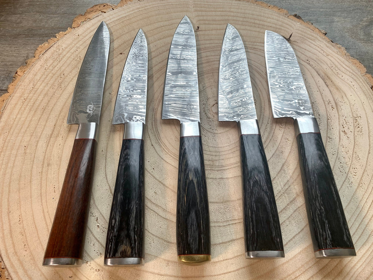 Chef Knife Set - 5 Piece - Damascus Steel Hand Forged w/ Chef Roll Carry Case