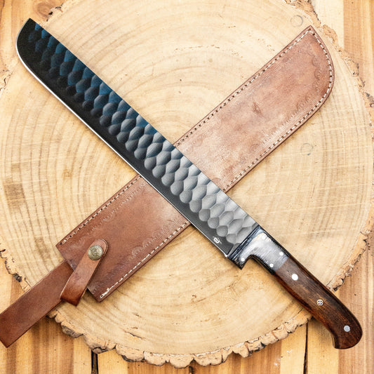 Brisket Slicer - 1095 HCS - Diamond Pattern Black Powdercoat Finish Bladework - Rosewood Handle