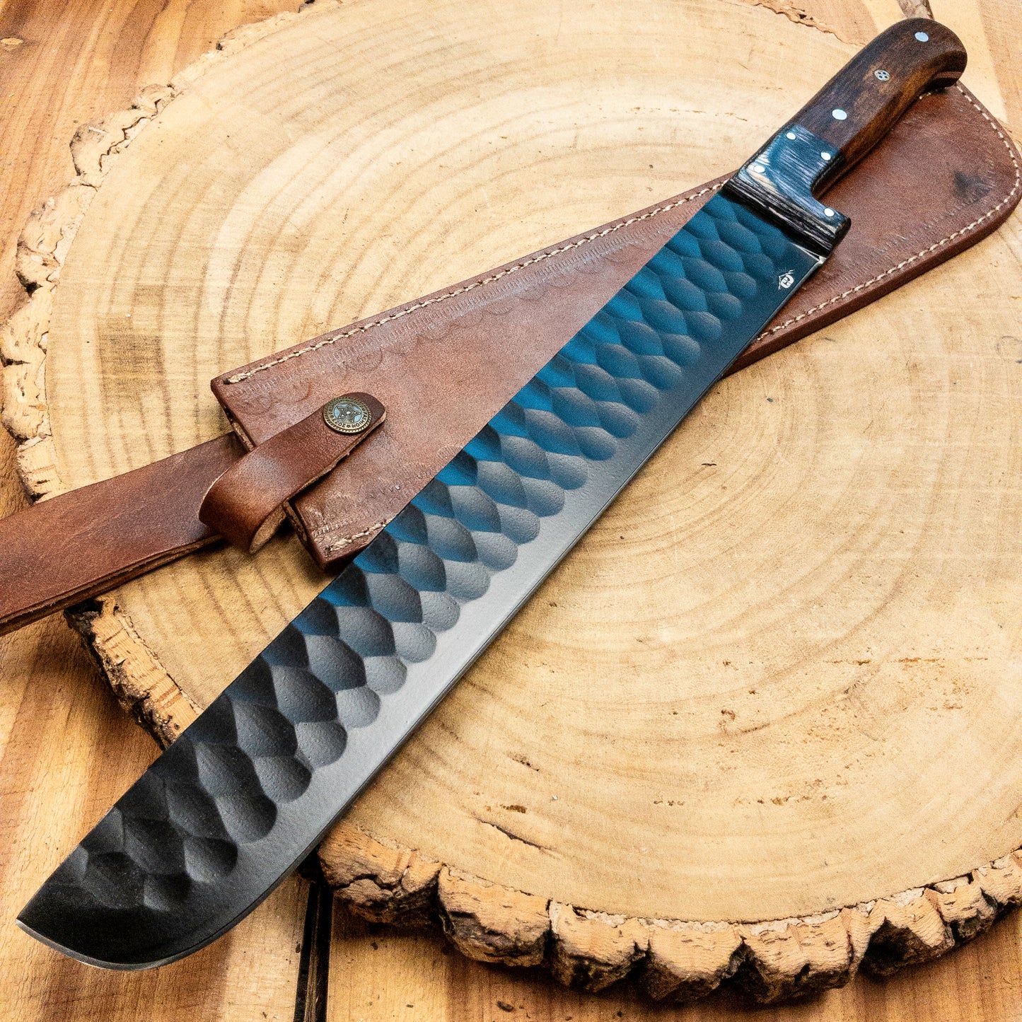 Brisket Slicer - 1095 HCS - Diamond Pattern Black Powdercoat Finish Bladework - Rosewood Handle